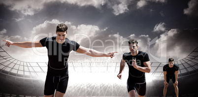 Composite image of sportsman posing his hands on knee