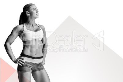 Composite image of female athlete posing with hands on hip