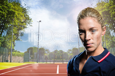Composite image of portrait of female tennis player