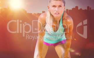 Composite image of exhausted woman after her run