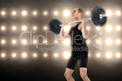 Composite image of bodybuilder lifting heavy barbell weights