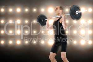 Composite image of bodybuilder lifting heavy barbell weights
