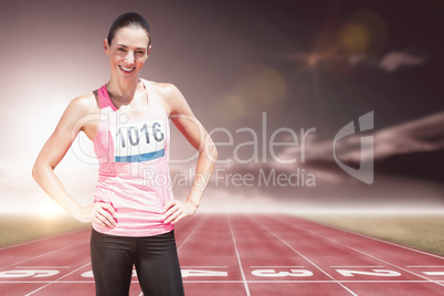 Composite image of athlete woman smiling and posing