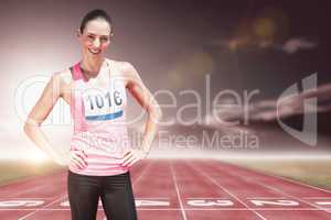 Composite image of athlete woman smiling and posing