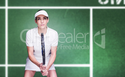 Composite image of female athlete playing tennis