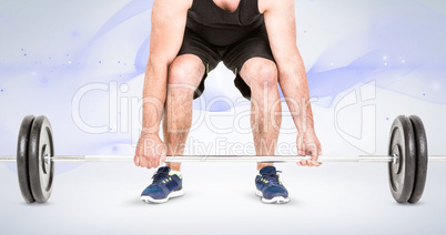 Composite image of bodybuilder lifting heavy barbell weights