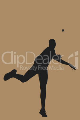 Composite image of rear view of sportsman throwing a shot