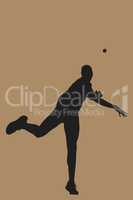Composite image of rear view of sportsman throwing a shot