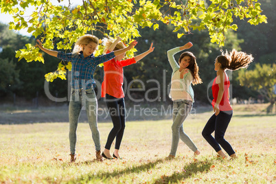 Group of friends dancing in park