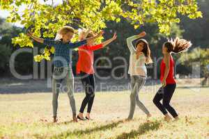 Group of friends dancing in park