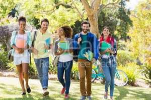 Group of college friends walking