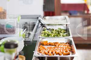 Lunch service station in school cafeteria