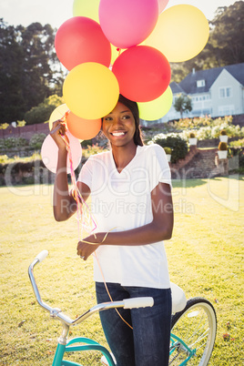 Happy woman posing alone