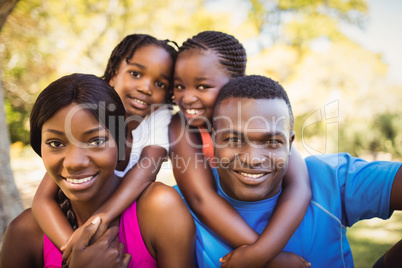 Happy family posing together