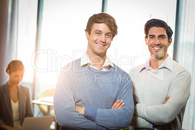 Portrait of men smiling