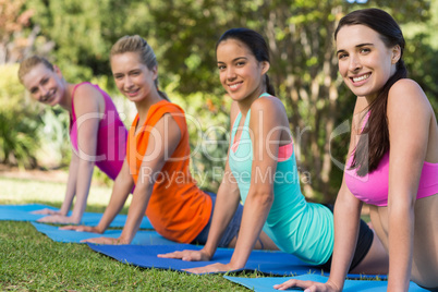 Women practicing yoga