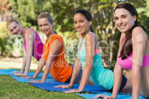 Women practicing yoga