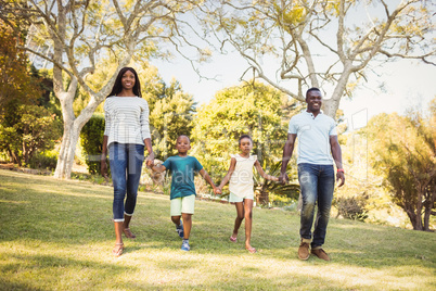 Happy family walking together