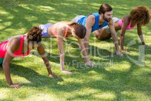 Group of friends doing push ups