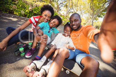 Happy family are taking a selfie