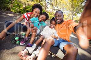 Happy family are taking a selfie