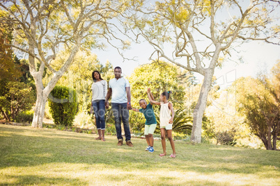 Happy family walking together