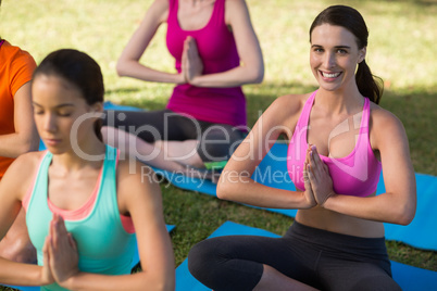 Women practicing yoga