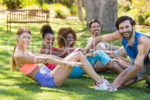 Portrait of group of friends exercising