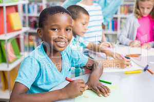 Portrait of schoolboy in library