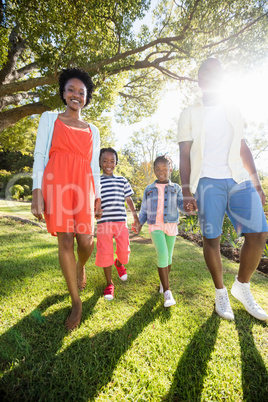 Happy family posing together