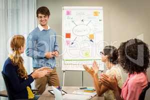 Coworkers applauding a colleague after presentation