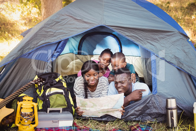 Happy family lying together