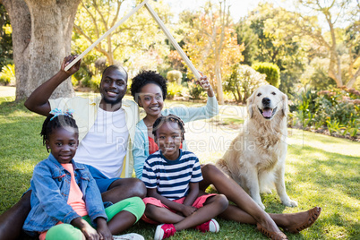 Happy family posing together