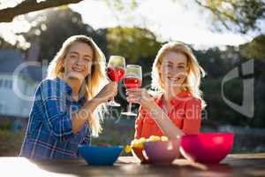 Beautiful women toasting a glasses of red wine