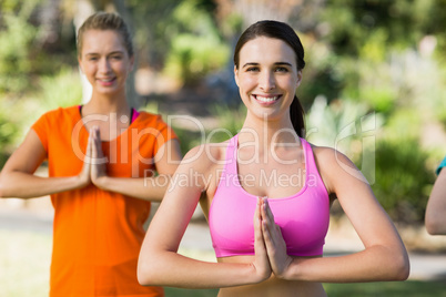 Women practicing yoga