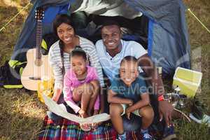 Happy family posing together