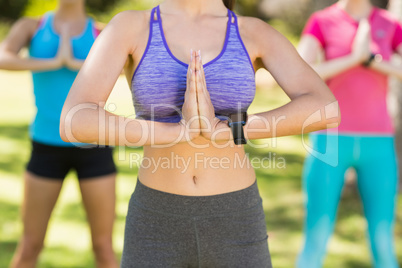 Mid section of woman exercising