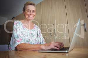 Smiling senior woman using a laptop