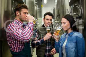 Brewers testing beer at brewery factory