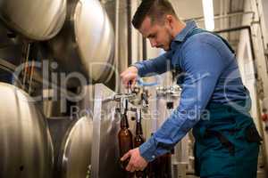 Brewer filling beer in bottle