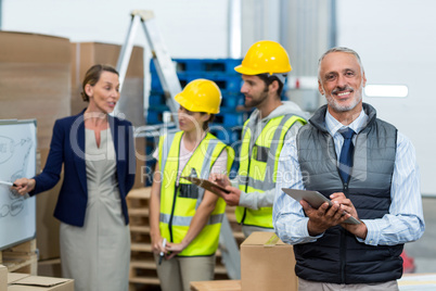 Warehouse team having a meeting