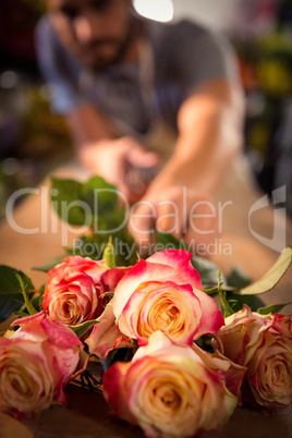 Bunch of pink roses on table