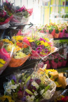 Bouquet of flower arranged on a flower shelf
