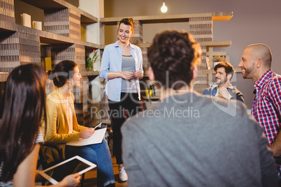Colleagues having discussion Colleagues having discussion