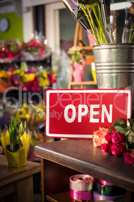 Open signboard on table