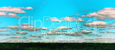 Horizontal vivid summer pixel dot landscape abstraction backgrou