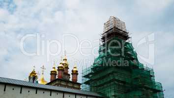 Horizontal vivid orthodox church under restoration background ba