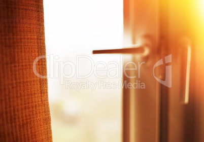 Window curtain with light leak bokeh background