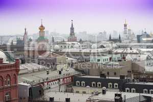 Moscow downtown streets from above background