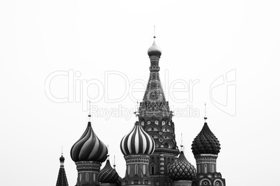 Black and white Saint Basil's Cathedral on Moscow Red Square bac